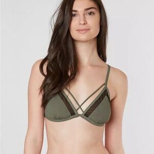 Buckle Olive Green Ribbed Triangle Bikini Top with Strappy Back